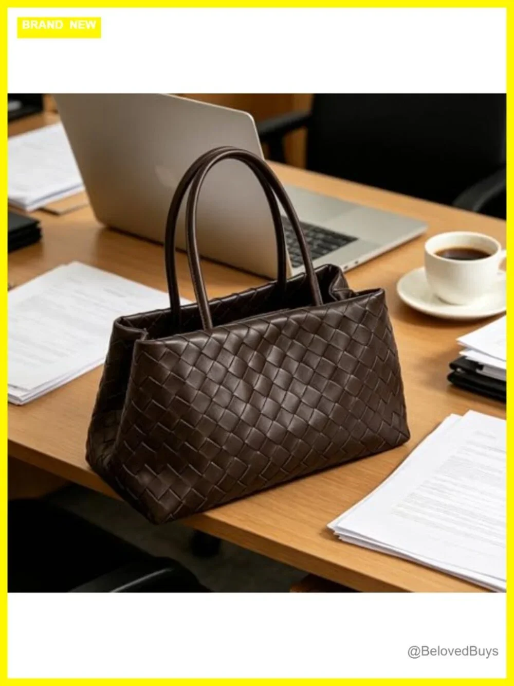 Woven Tote Bag, Vegan Leather Shoulder Bag with Zipper, Slouchy Handbag